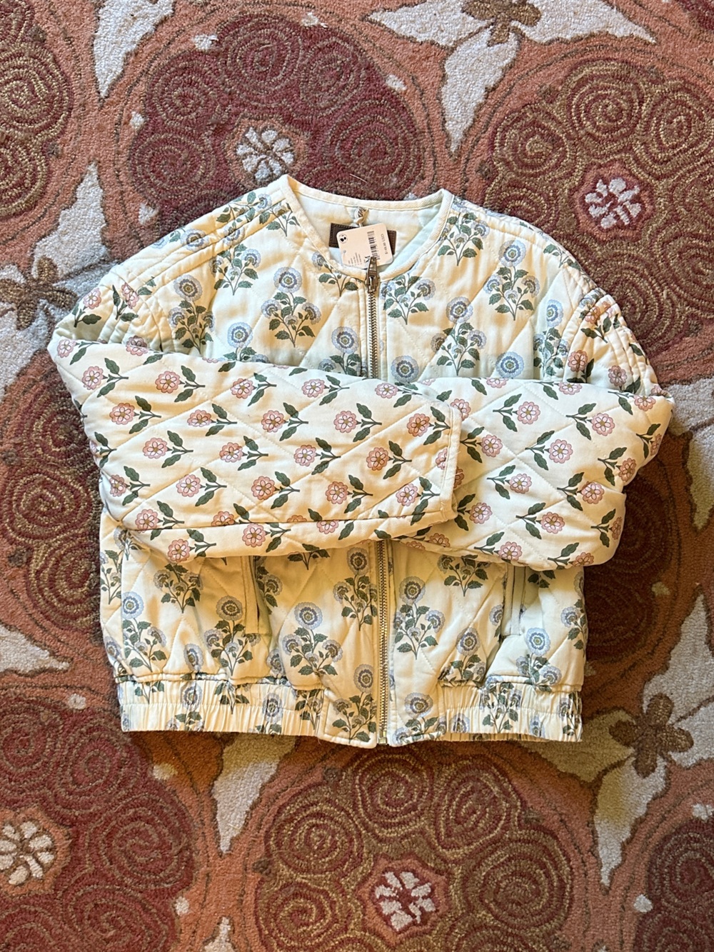 Free People Cream Floral Quilted Puffer Jacket